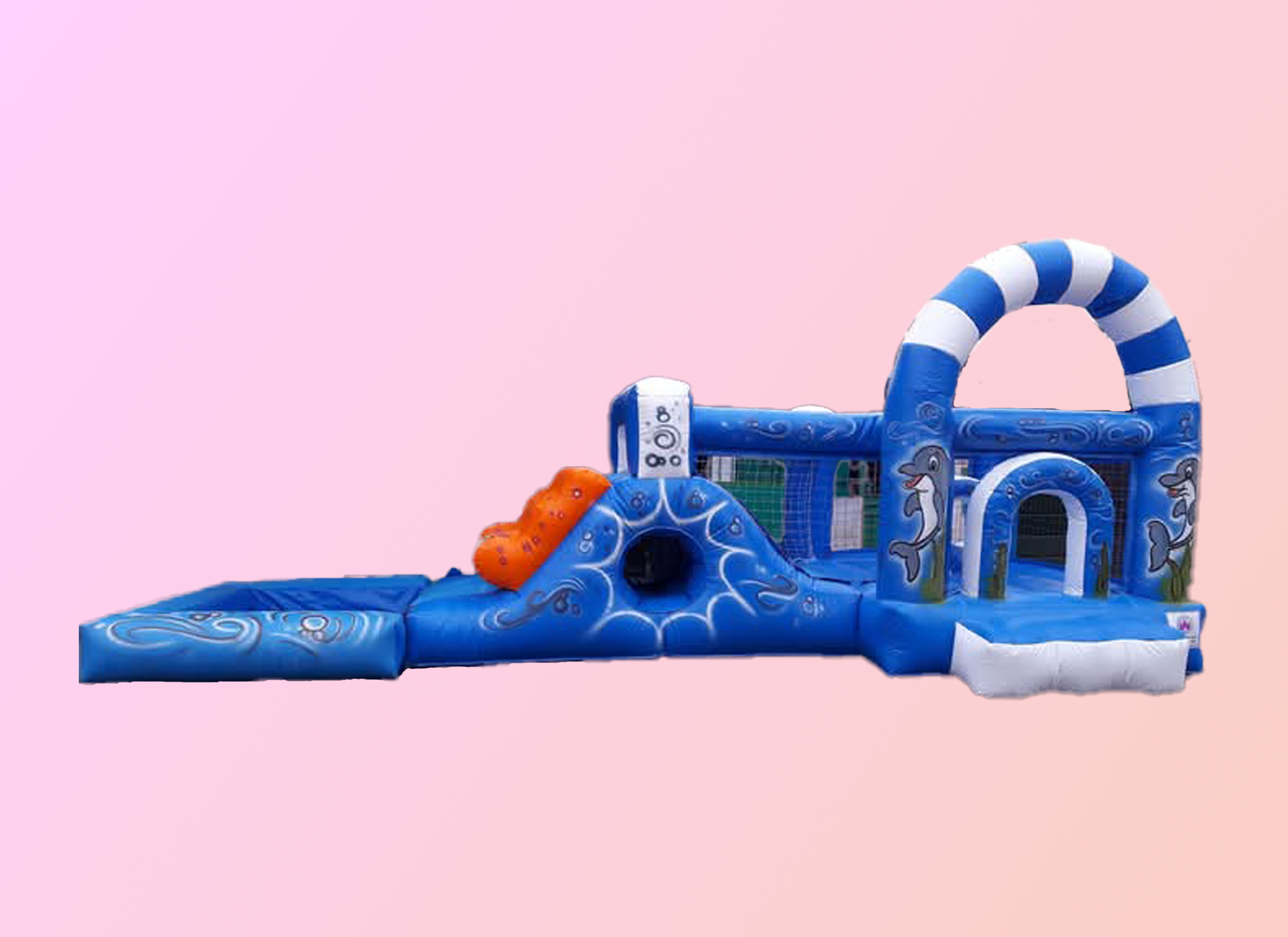 Castillo inflable 8x3 mts. arco iris rampa túnel con pileta