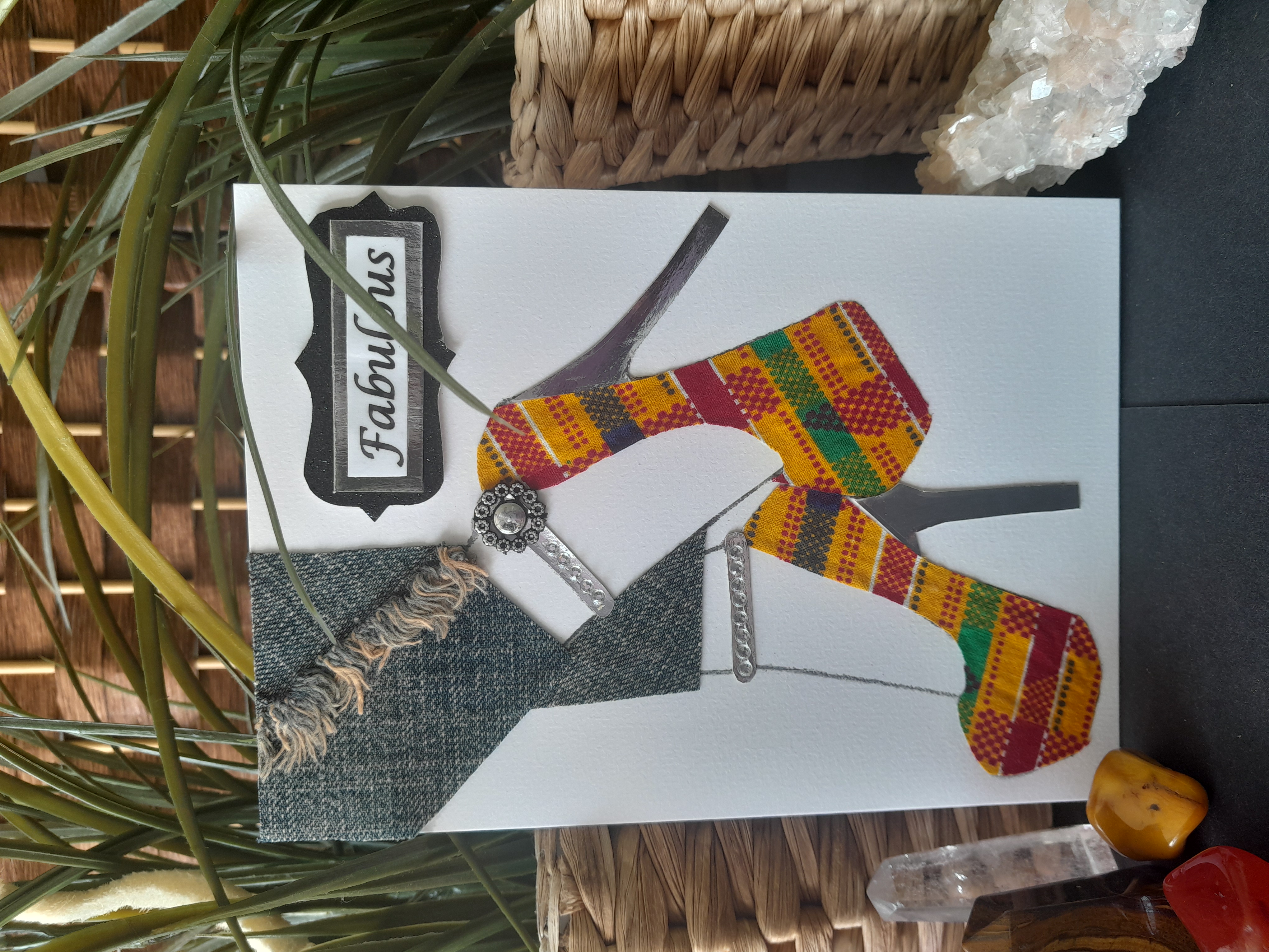 DAAKSTAS Heritage Birthday Card: 'Self-Discovery' - Handcrafted Denim & Kente
