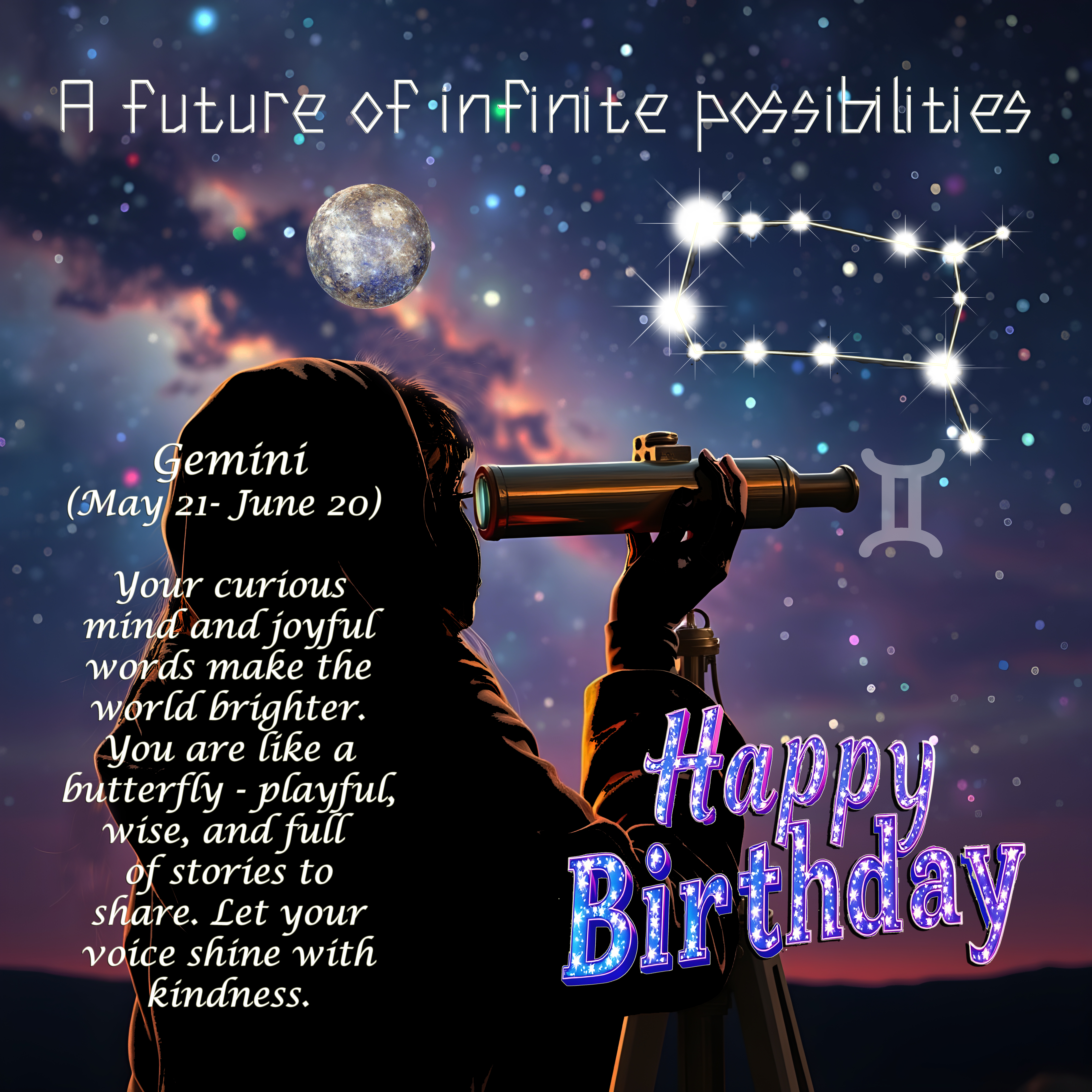 Gemini Birthday Card (girl)