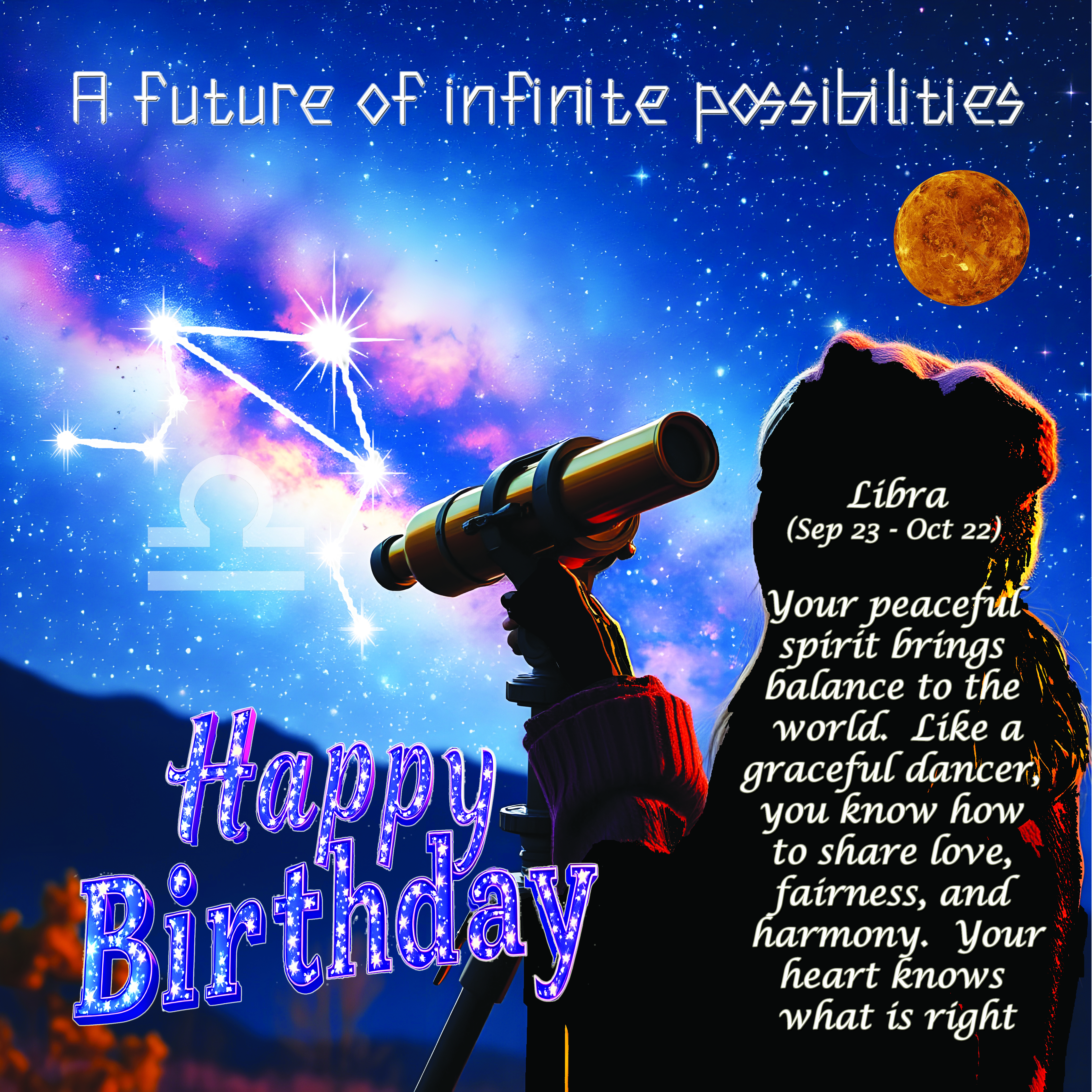 Libra Birthday Card (girl)