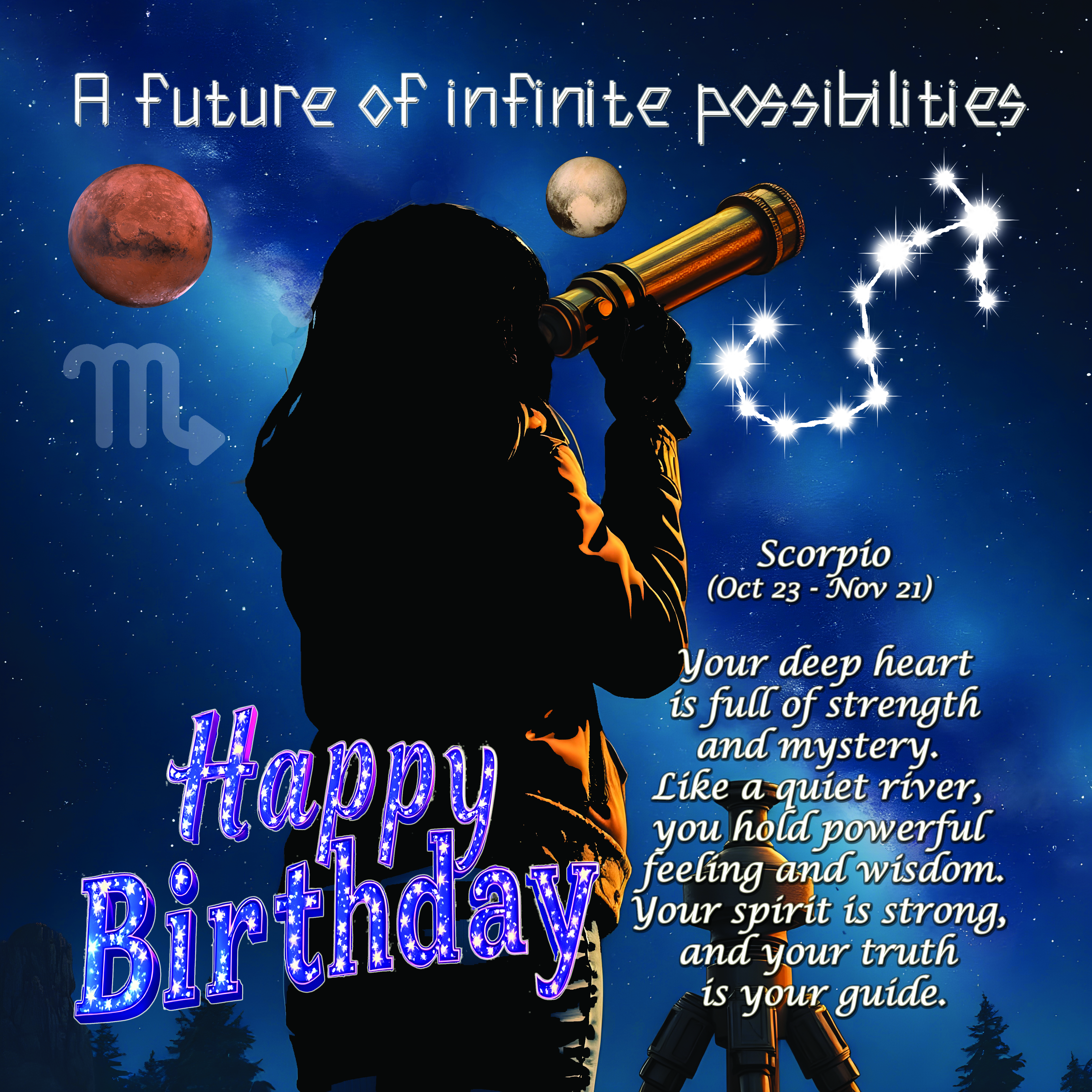 Daakstas Scorpio Birthday Card (girl) - 8x8 inch Square