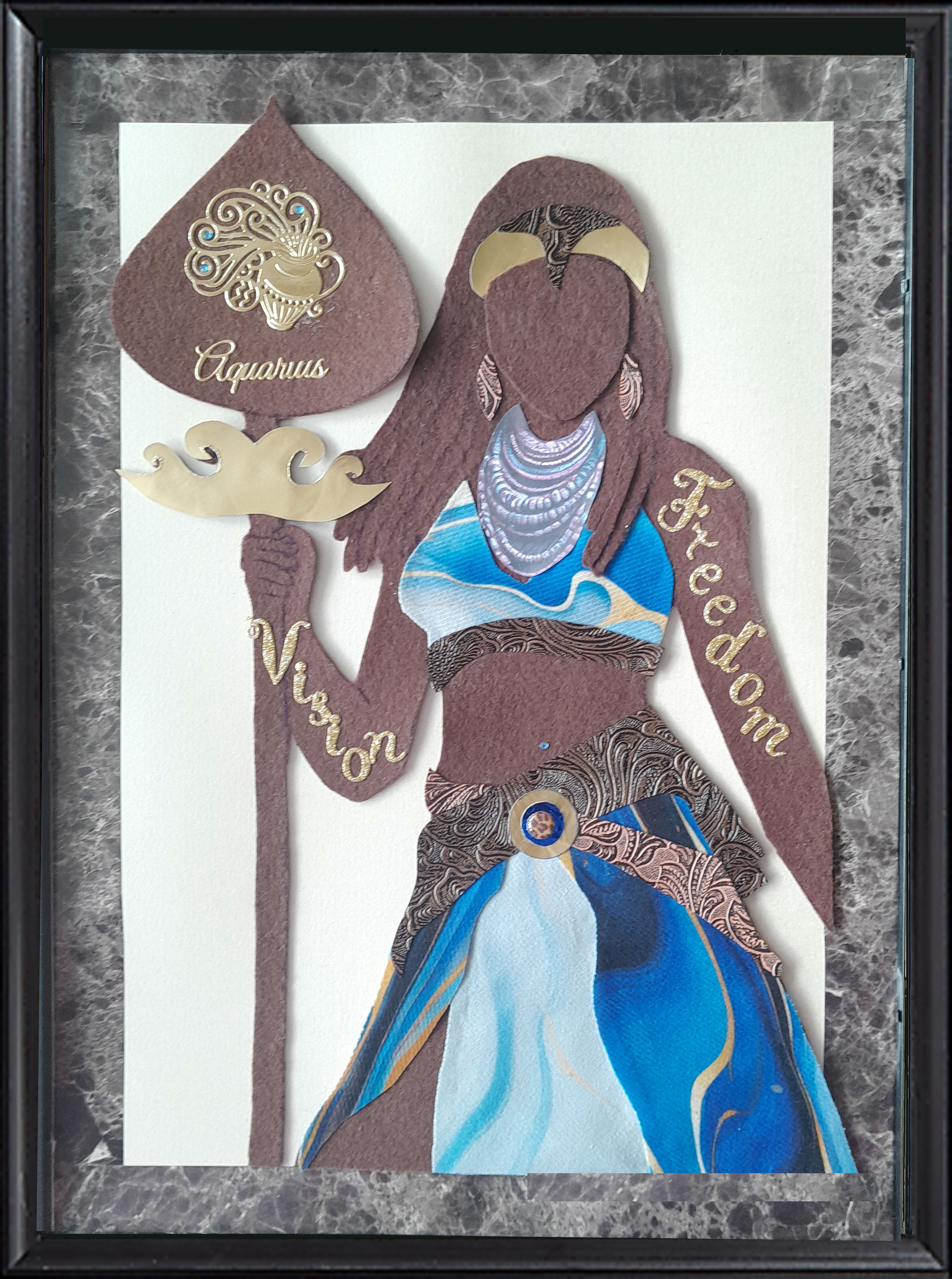 Aquarius Goddess Art Framed Textile Art