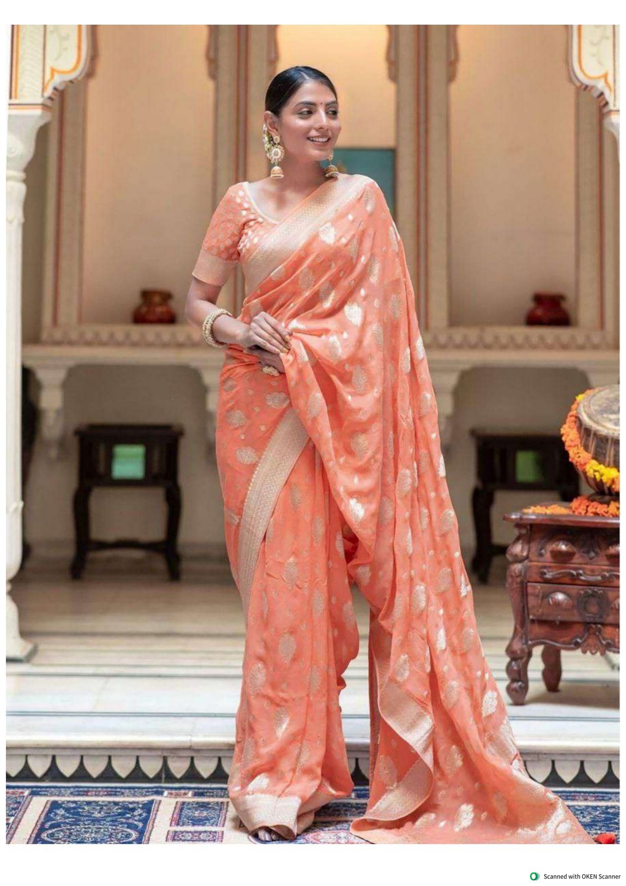 Peach Soft Banarasi Silk Saree