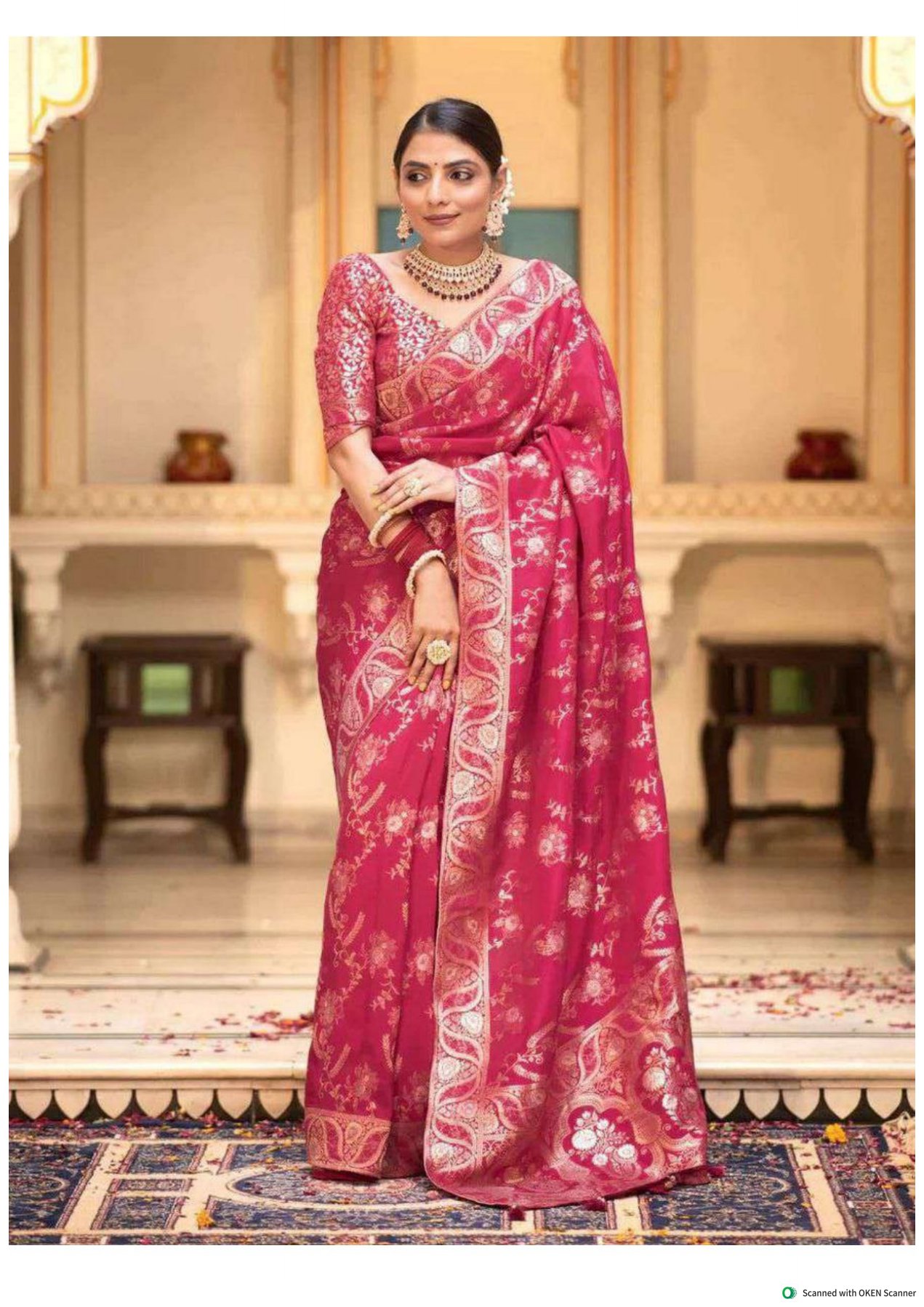 Dark Pink Banarasi Silk Saree