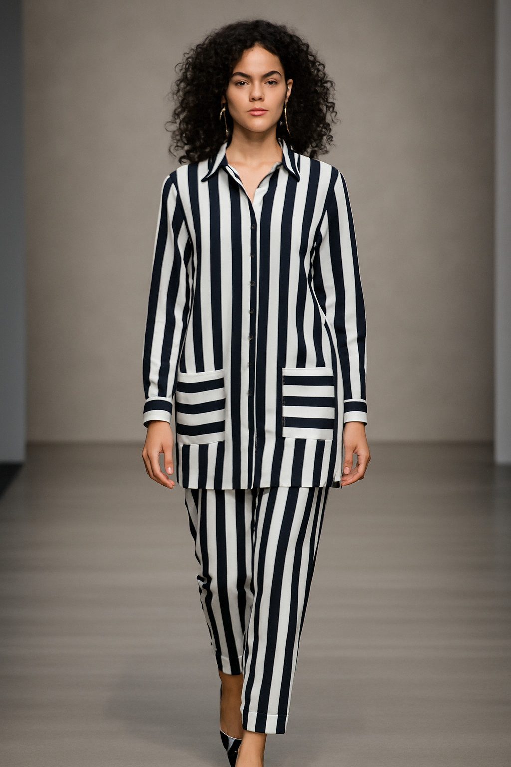 Black and White Striped Coord Set