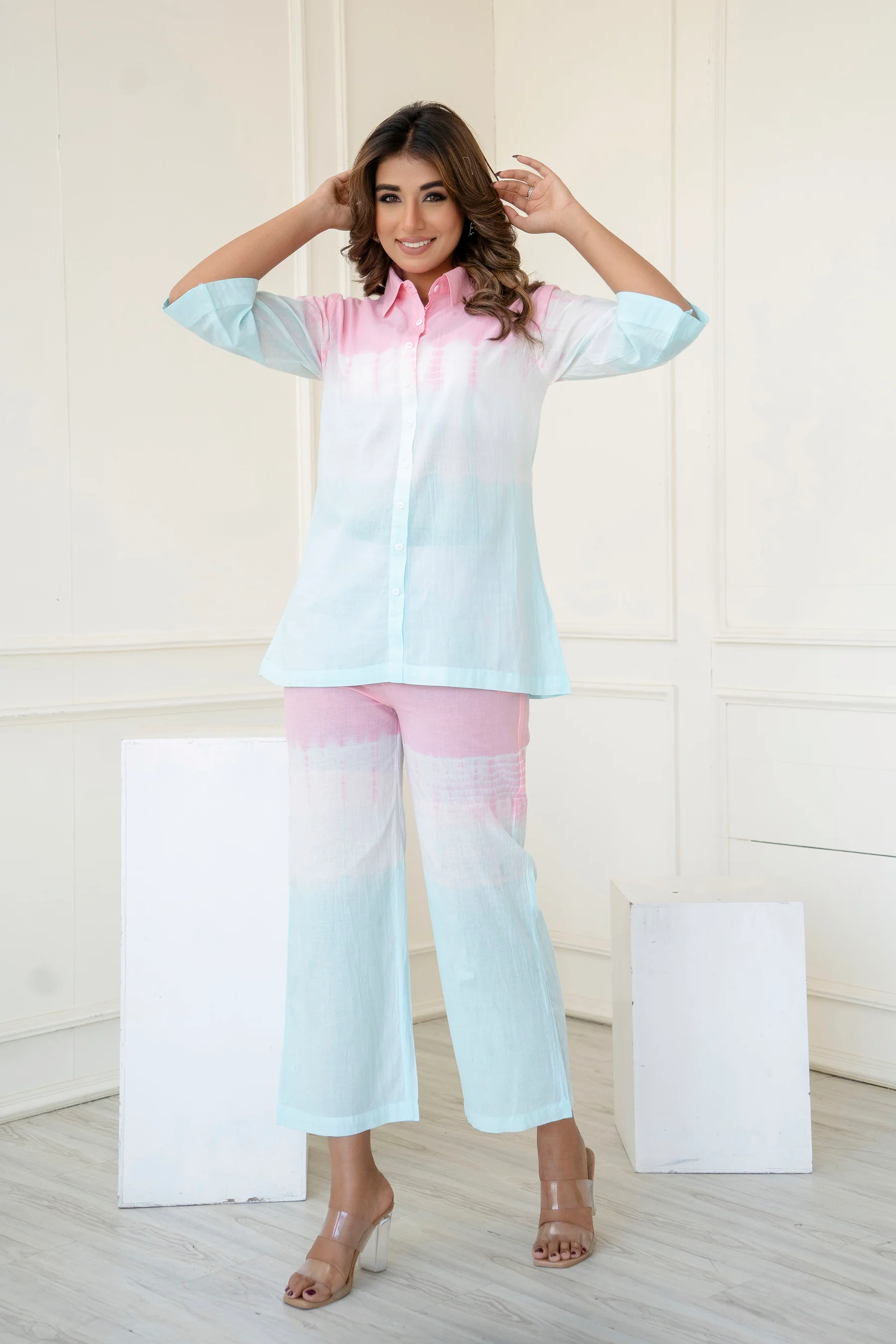 Women Cotton Ombre Printed Co-ord Set