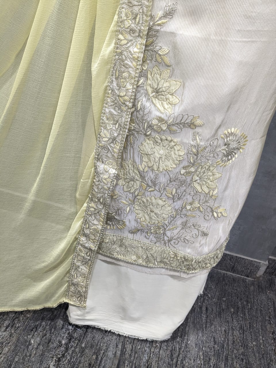 Elegant Cream and Yellow Embroidered Suit