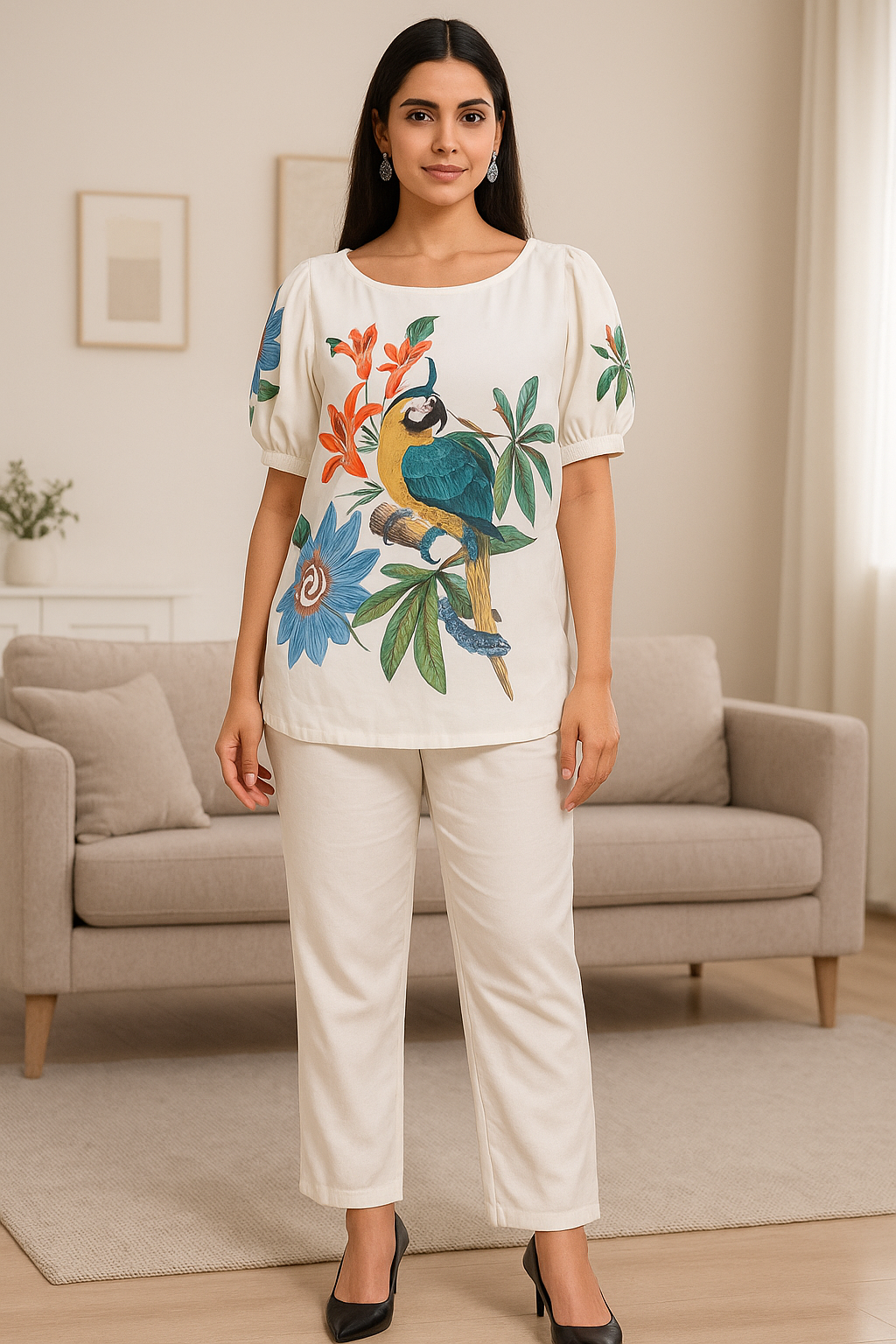 Floral Parrot Print Coord Set 
