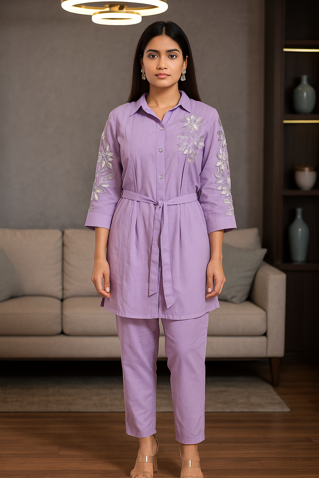 Stylish Lavender Embroidered Women’s Co-ord Set