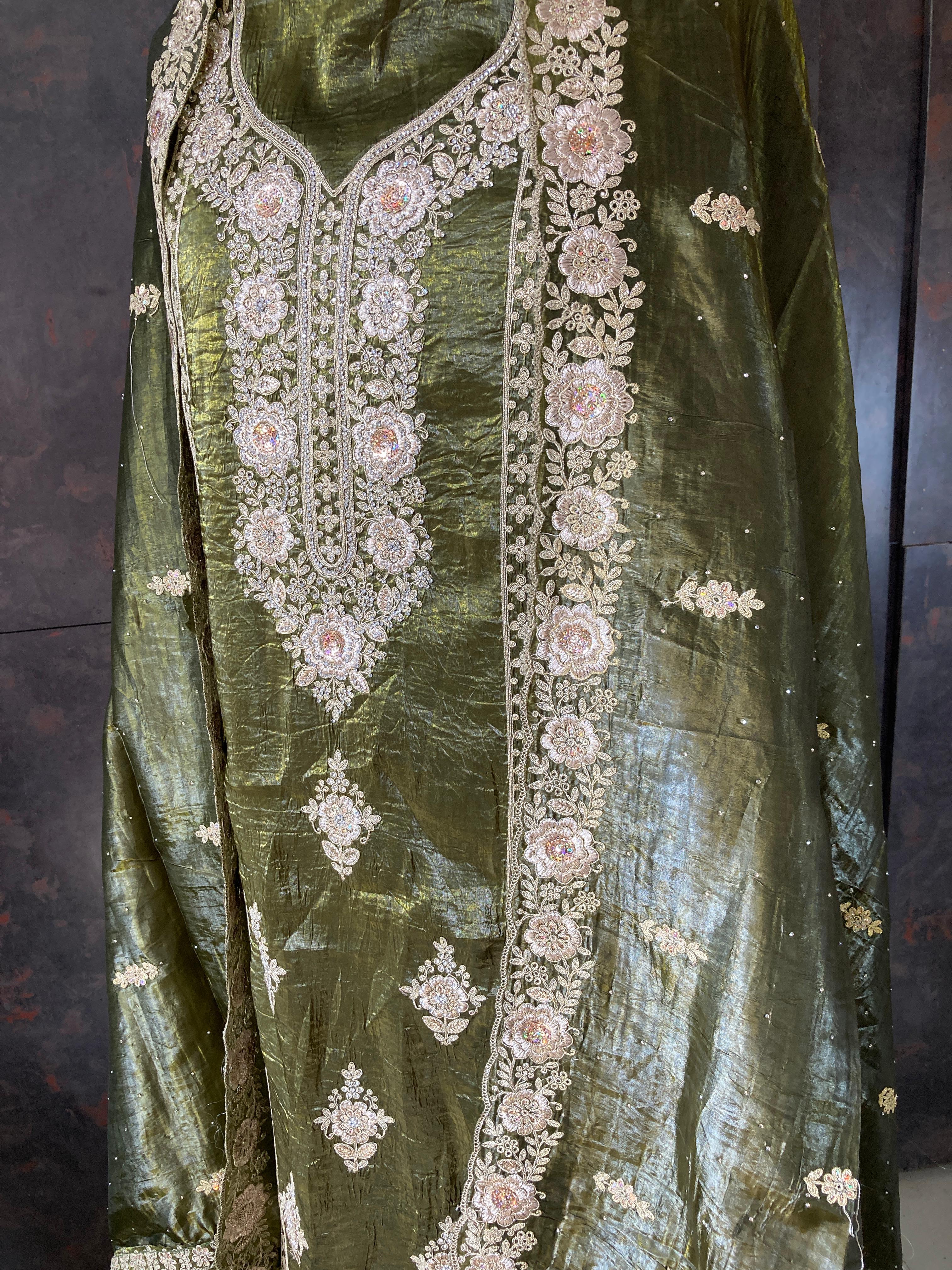 Embroidered Olive Green Traditional Dress