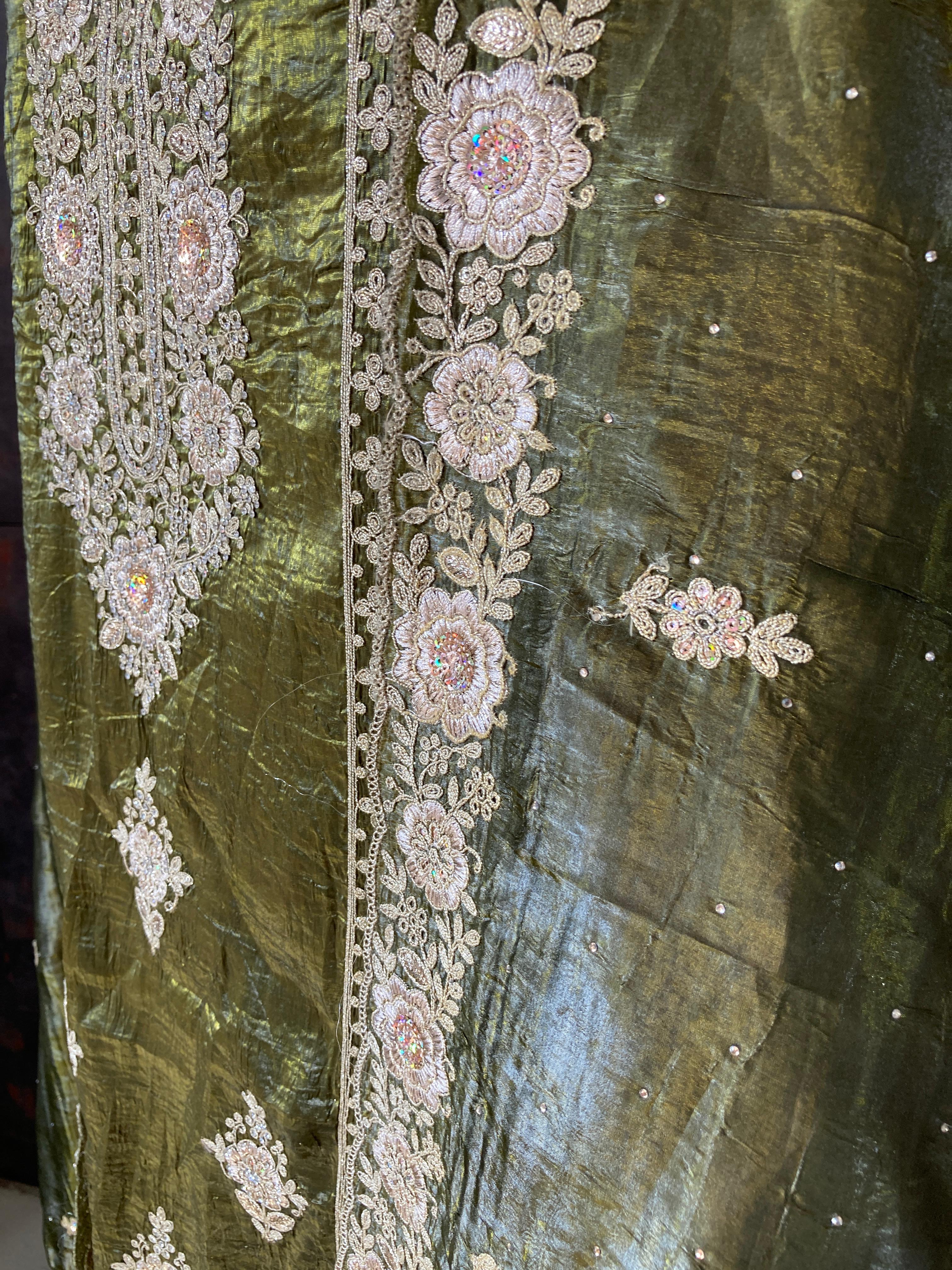 Embroidered Olive Green Traditional Dress