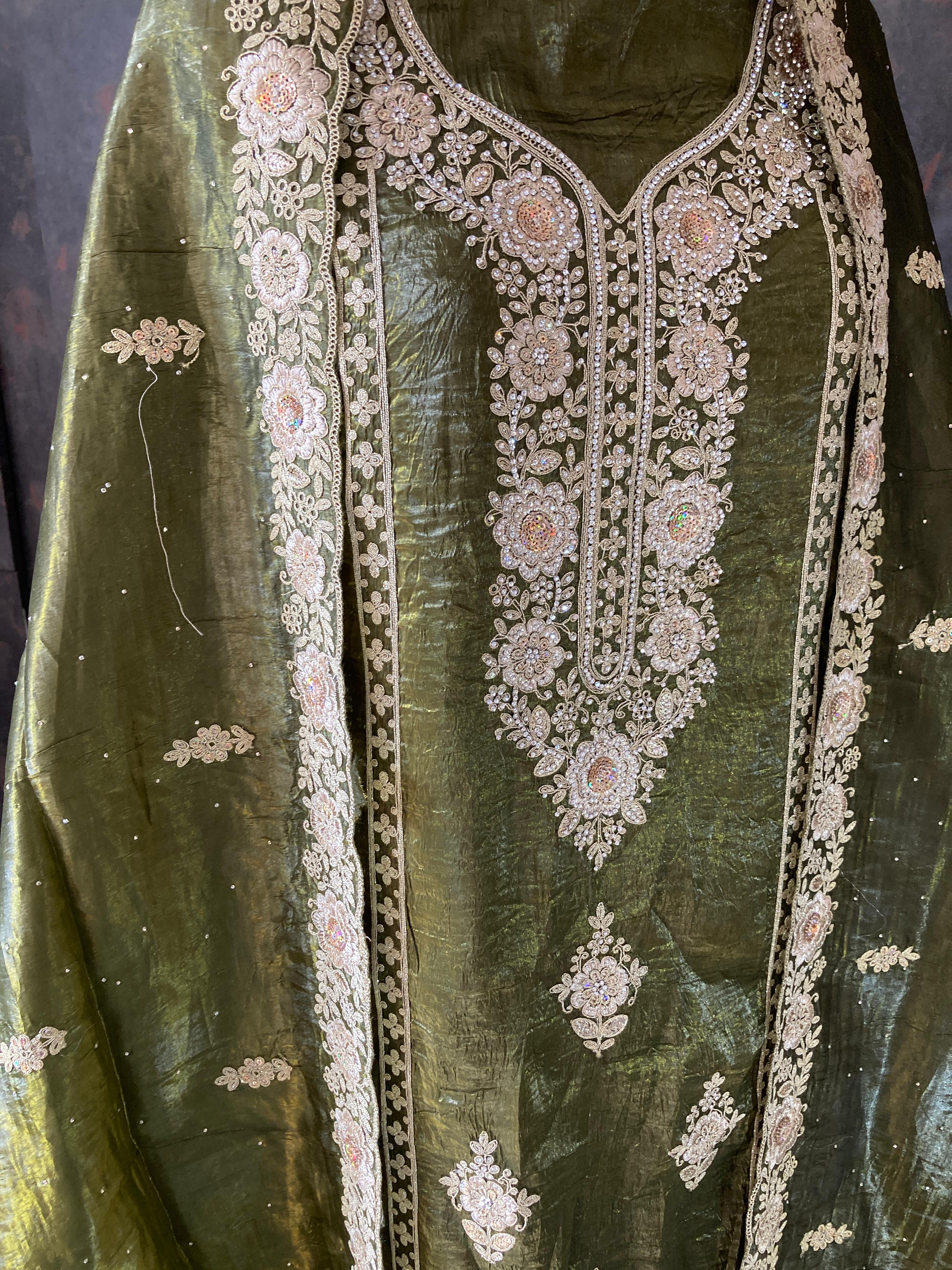 Embroidered Olive Green Traditional Dress