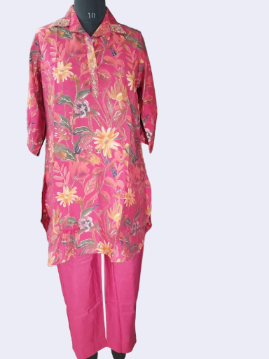 Stylish Floral Print and hand work Kurta Set