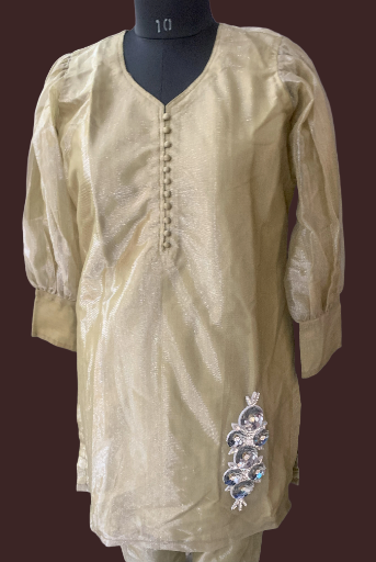 Golden Embroidered Kurta Pant Set