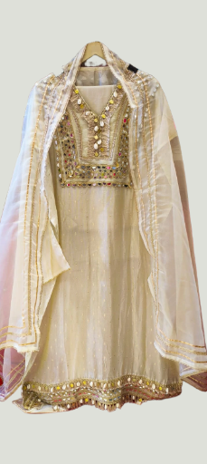 Cream Unstitched Gota Mirror work Suit 