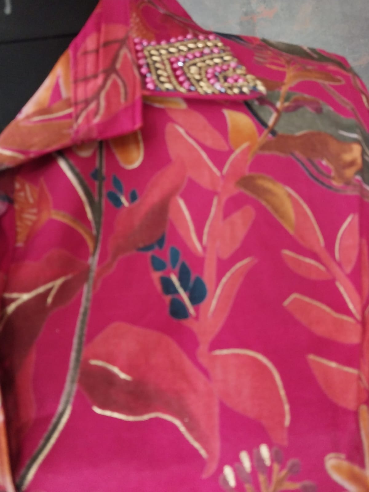 Stylish Floral Print and hand work Kurta Set