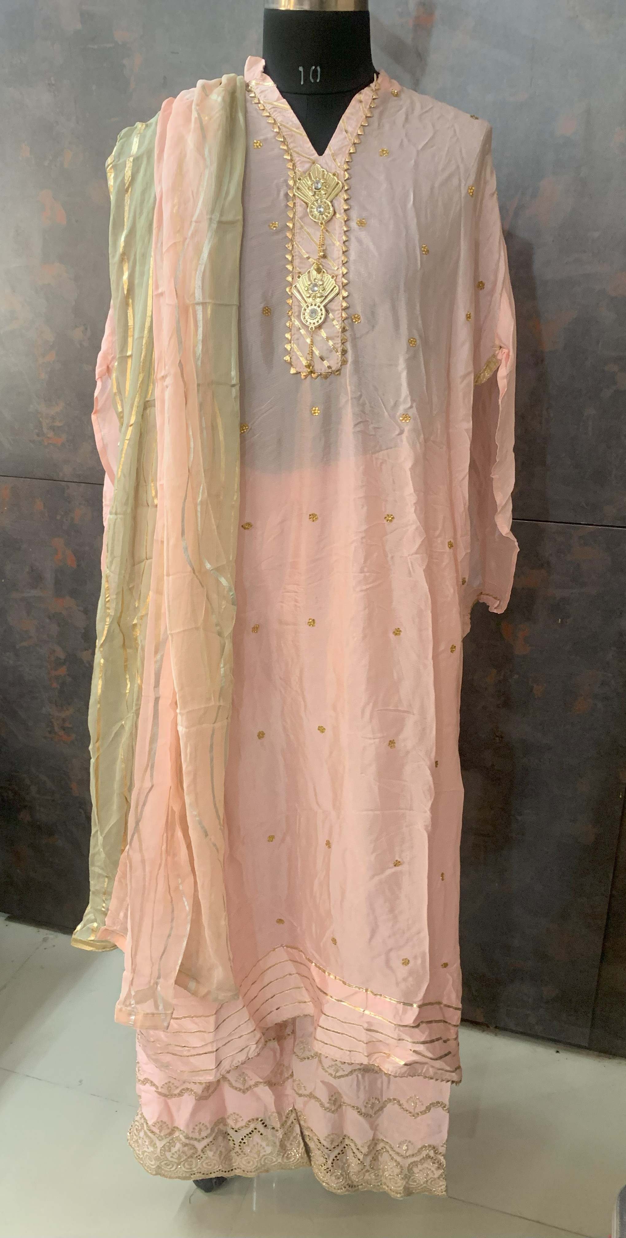 Pastel Pink etinic wear Embroidered Kurta, Plazo and dupatta Set