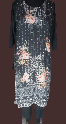 Stylish Black Floral embroider ethical Kurta Set