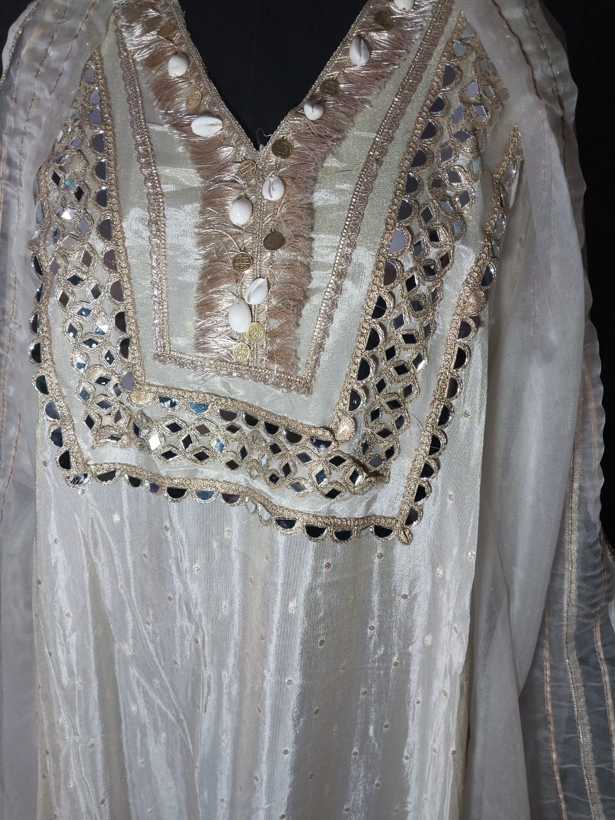 Cream Unstitched Gota Mirror work Suit 