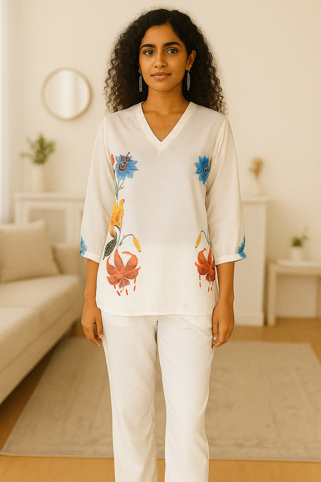 White Floral Embroidered Top