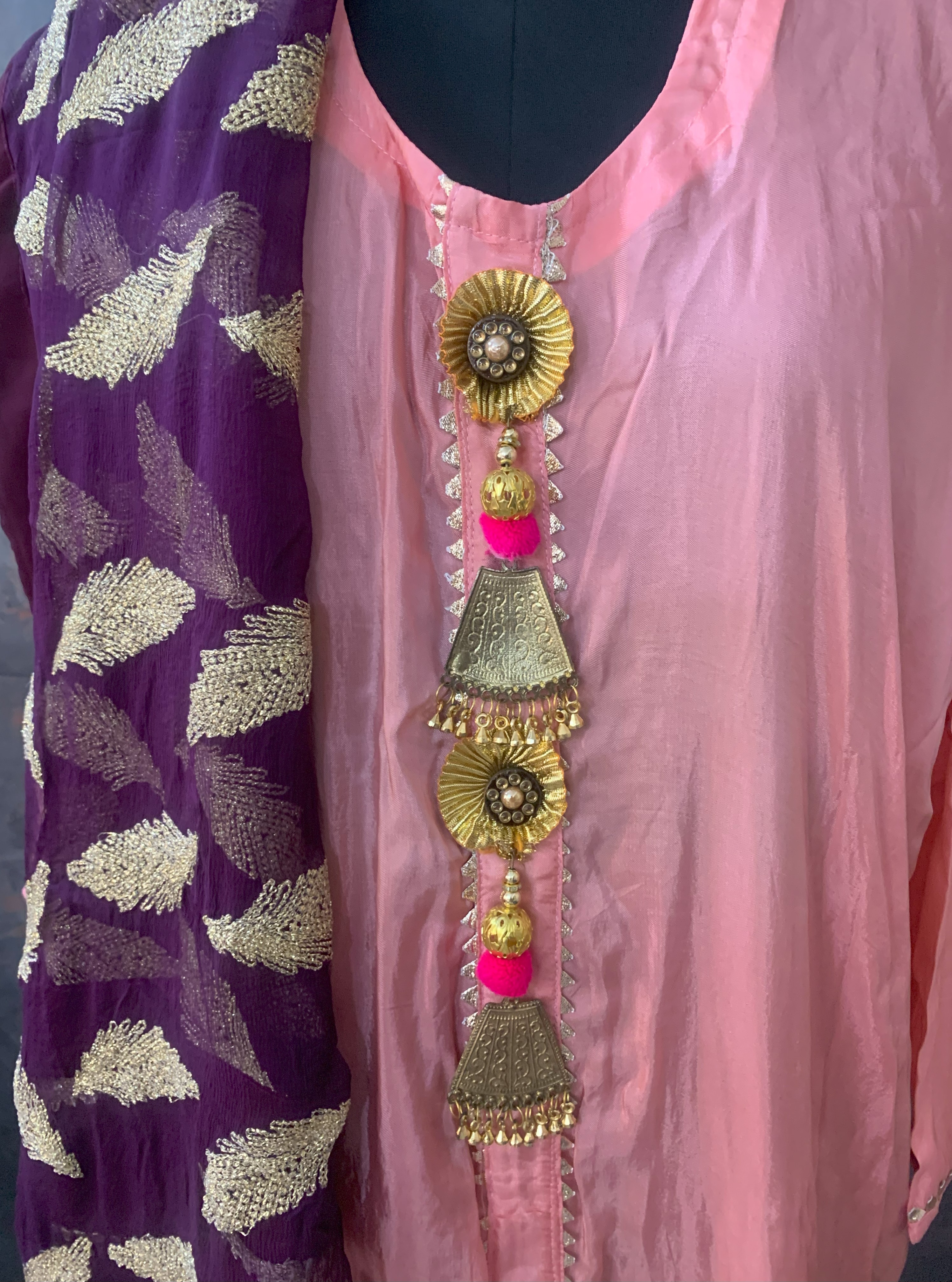 Peach Ethnic Kurta and Shara set with dupatta