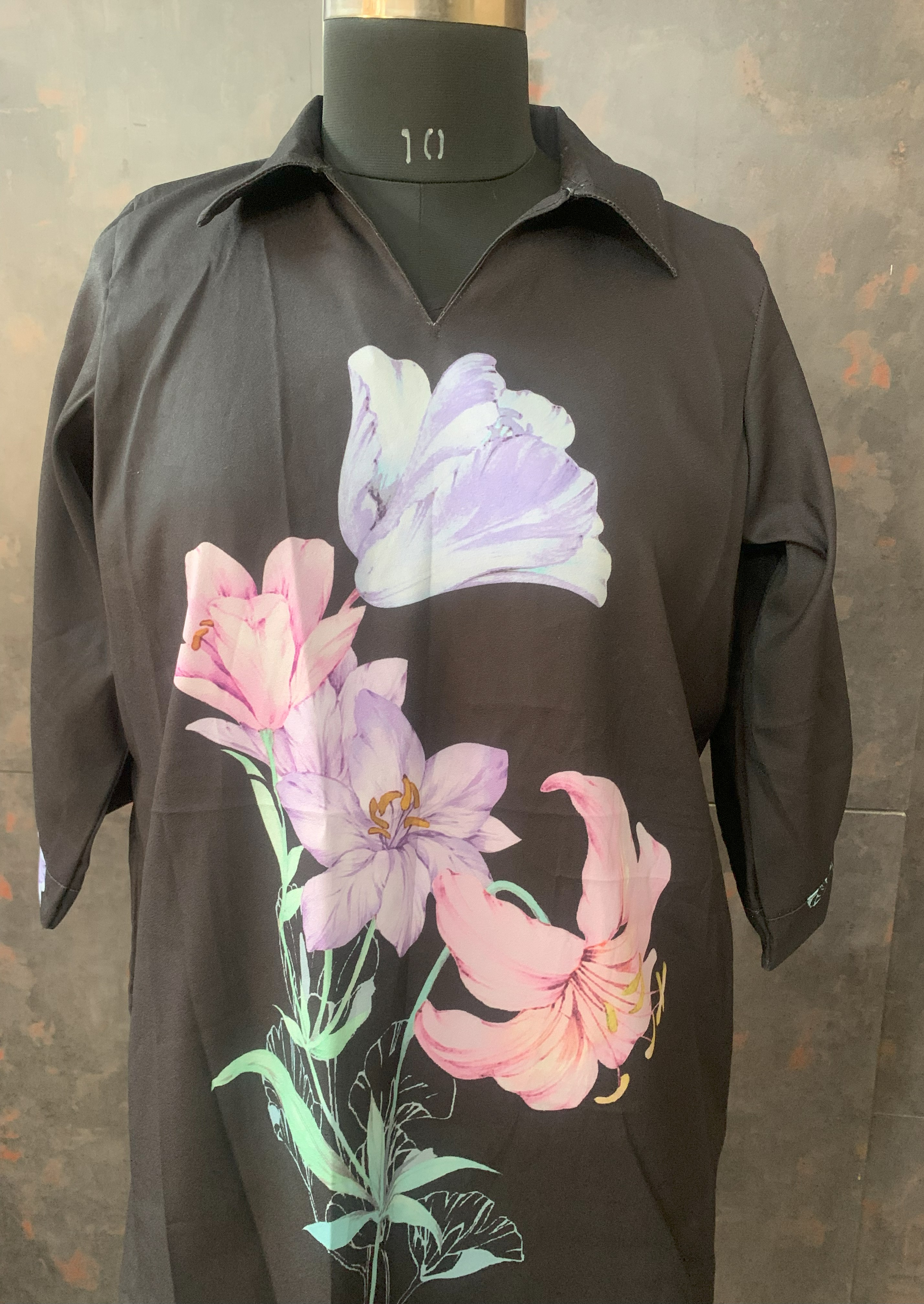 Designer Black Floral Print Top and Pant 