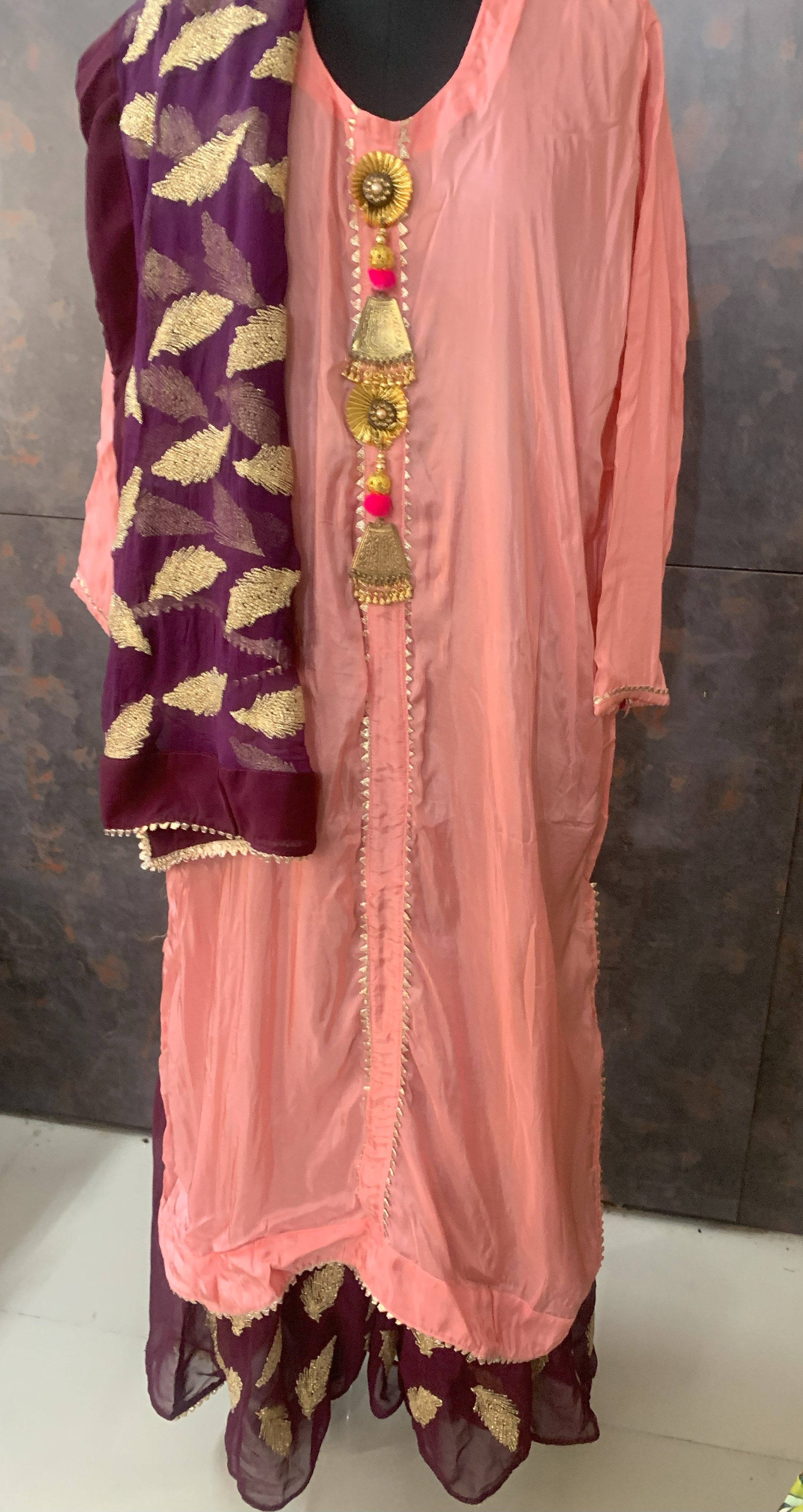 Peach Ethnic Kurta and Shara set with dupatta