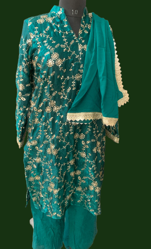 Embroidered Green Kurta Set