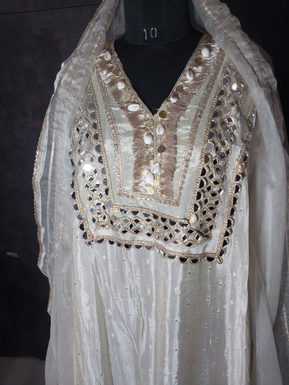 Cream Unstitched Gota Mirror work Suit 