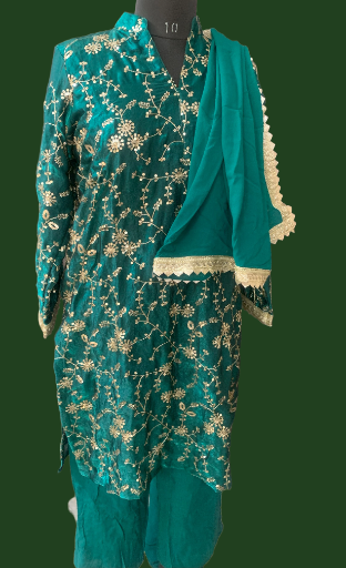 Embroidered Green Kurta Set