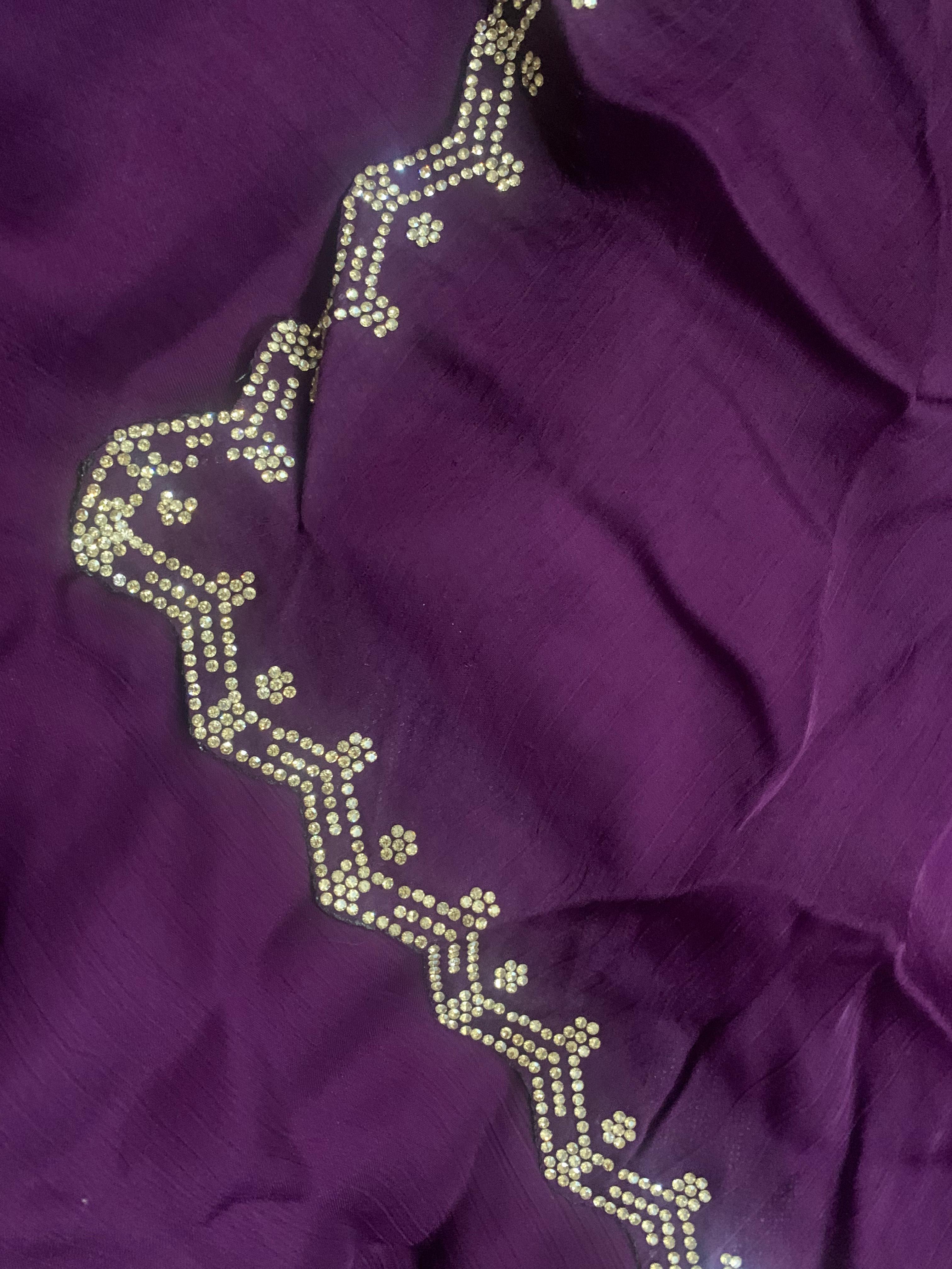 Embroidered Red Saree and Velvet Blouse with Belt