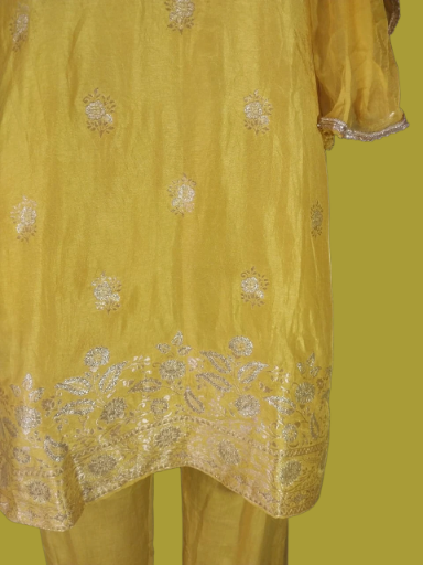 Yellow Embroidered Three-Piece Stitched Suit