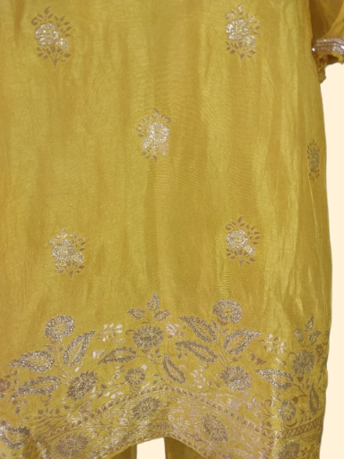 Yellow Embroidered Three-Piece Stitched Suit