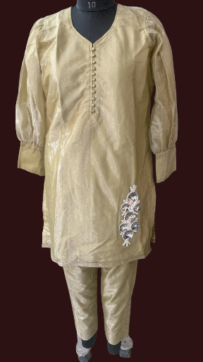 Golden Embroidered Kurta Pant Set
