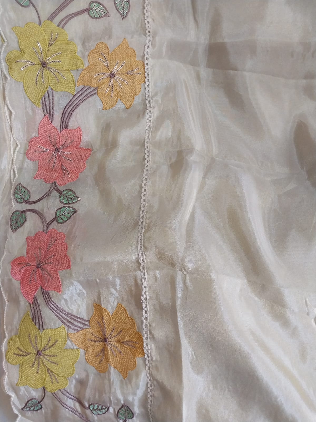 Shimmer Tissue semi stitched Suit ivory colour