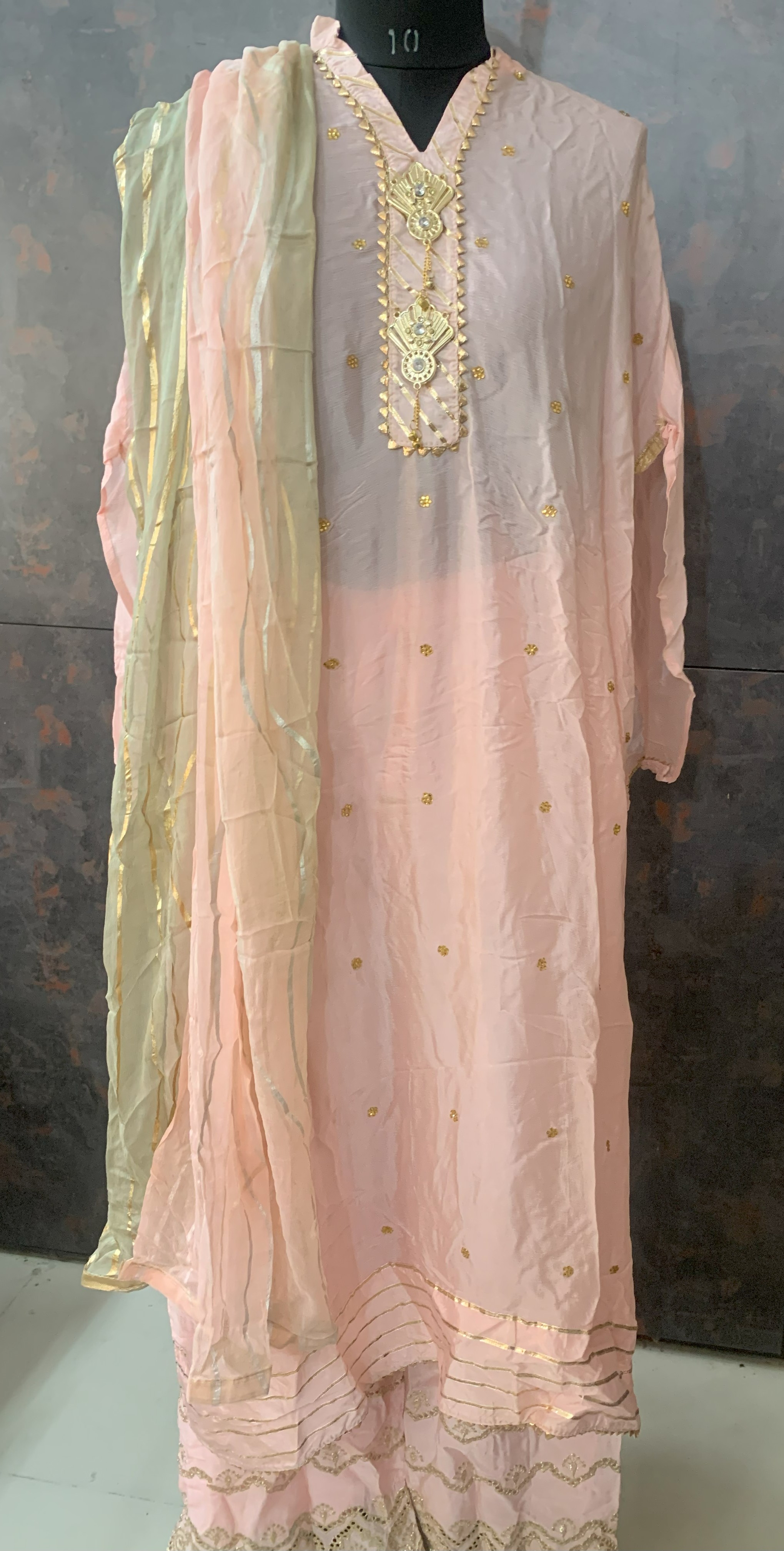 Pastel Pink etinic wear Embroidered Kurta, Plazo and dupatta Set