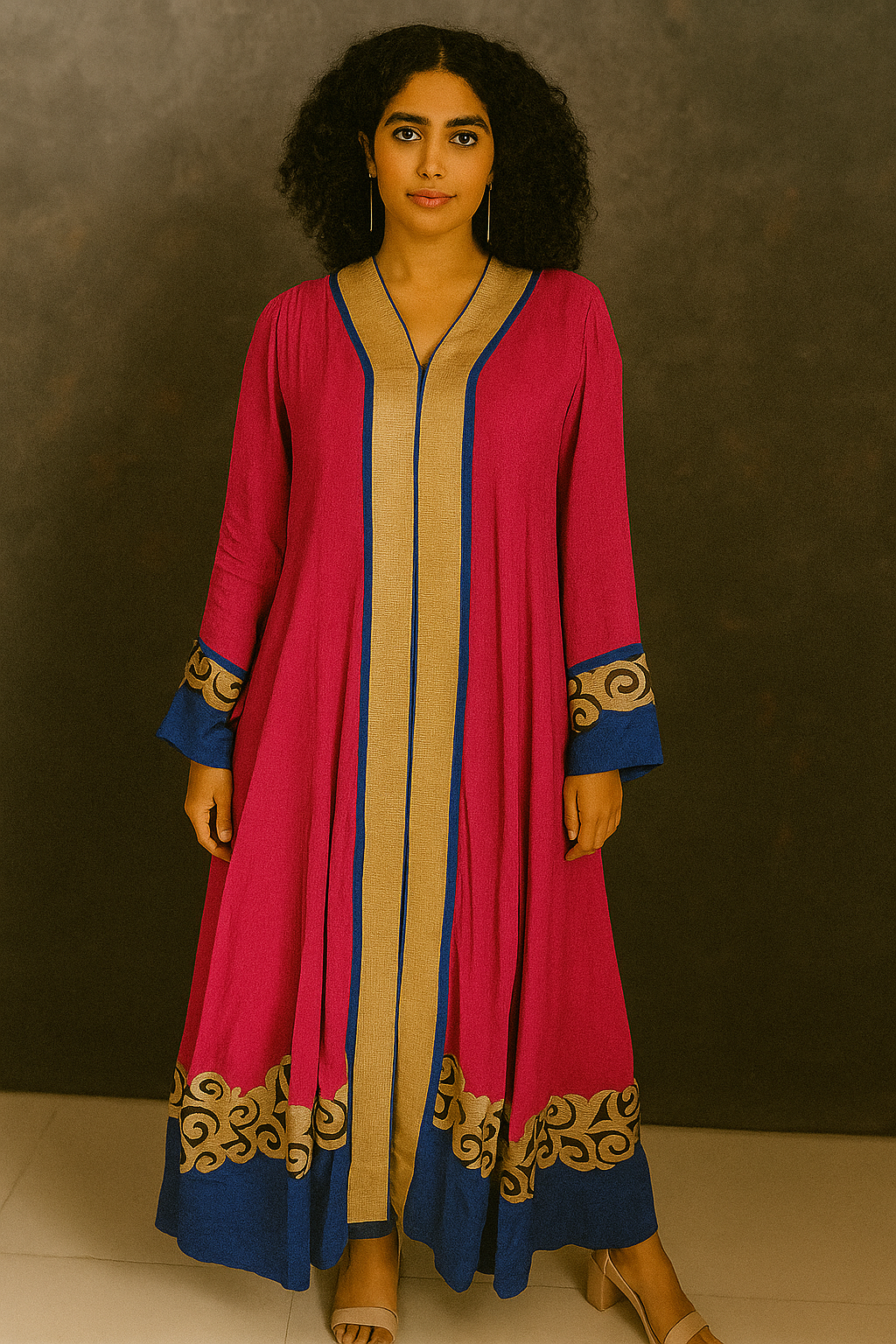 Elegant Magenta and Beige Maxi Dress