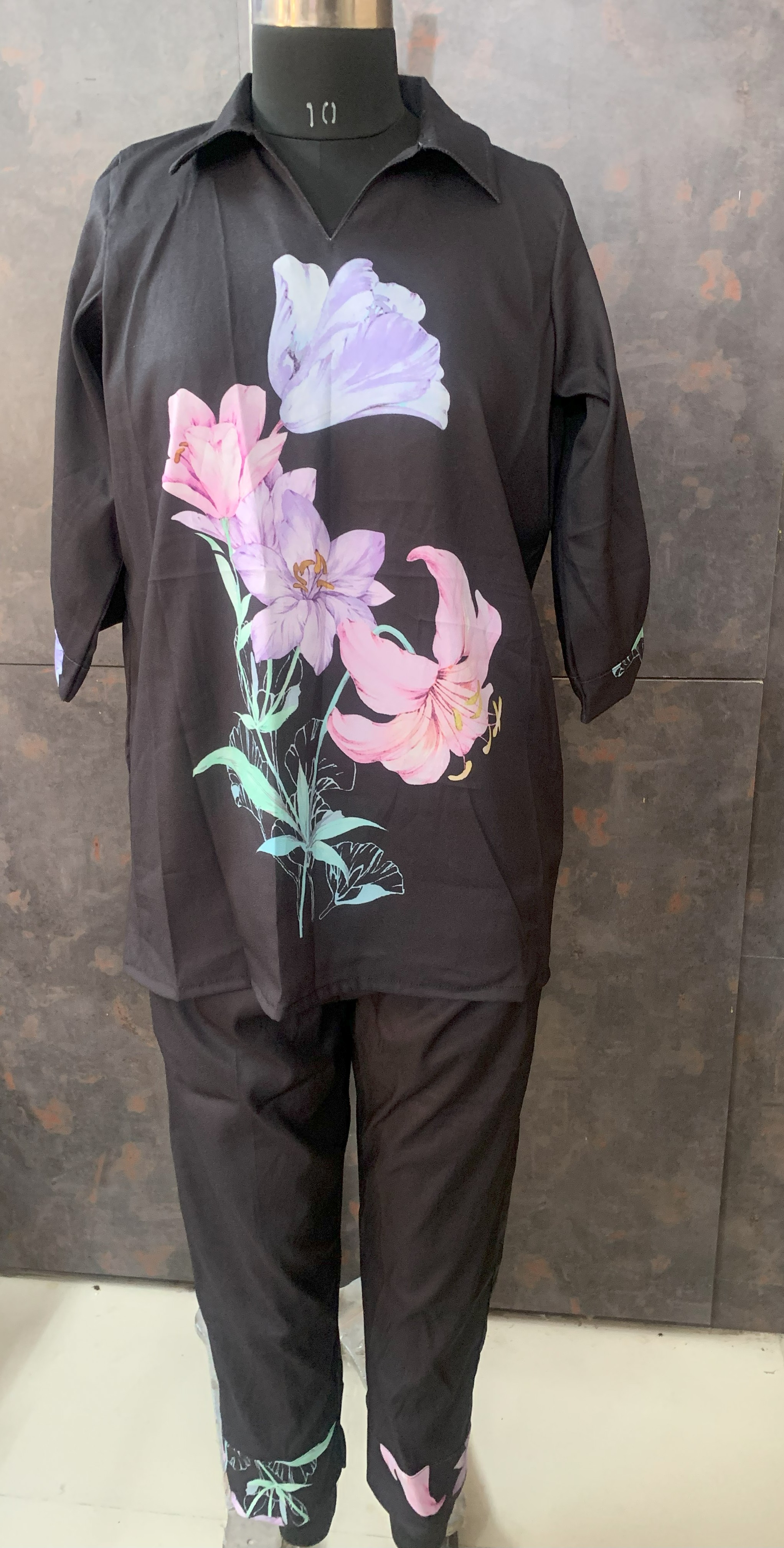 Designer Black Floral Print Top and Pant 