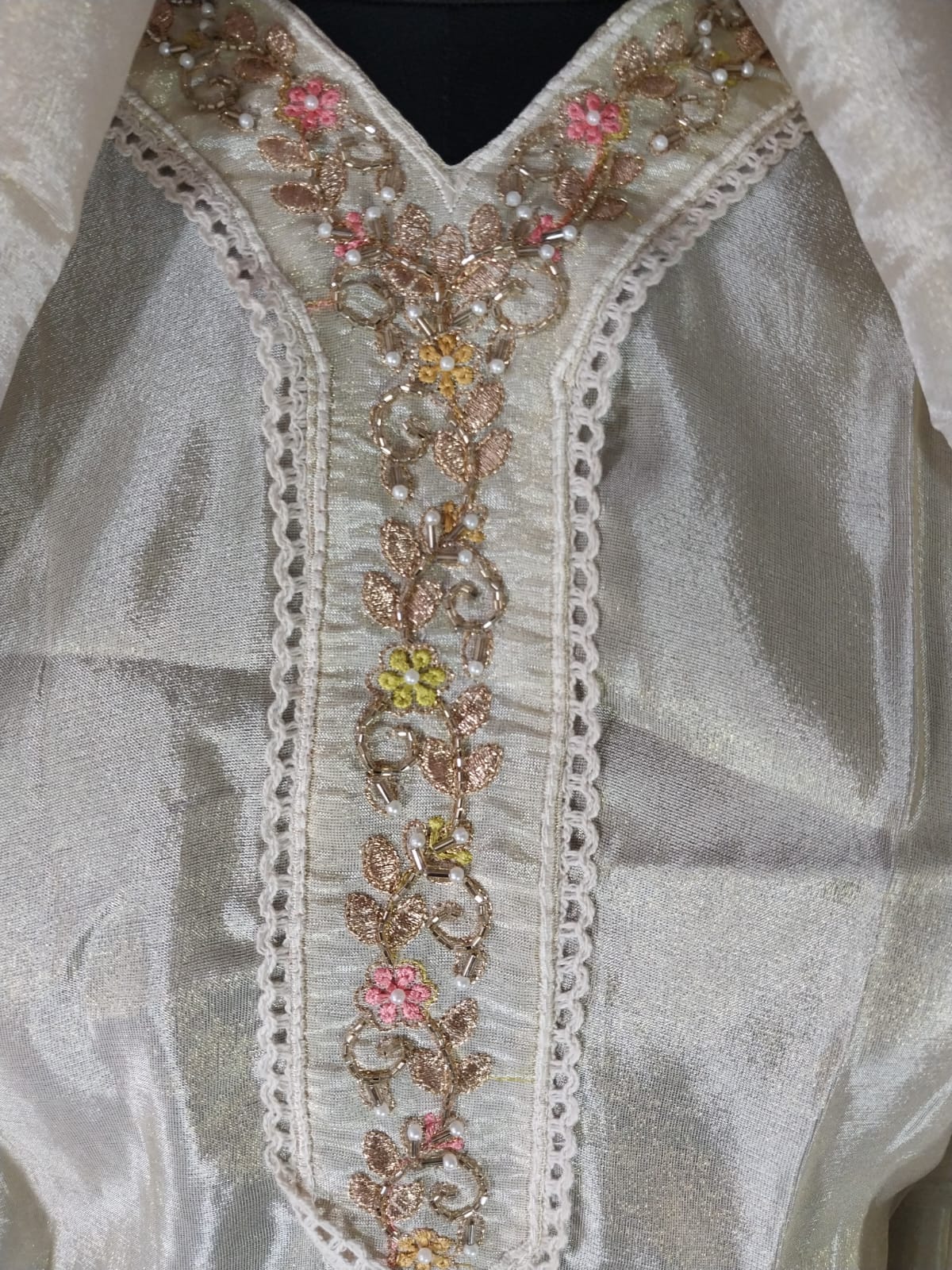 Shimmer Tissue semi stitched Suit ivory colour