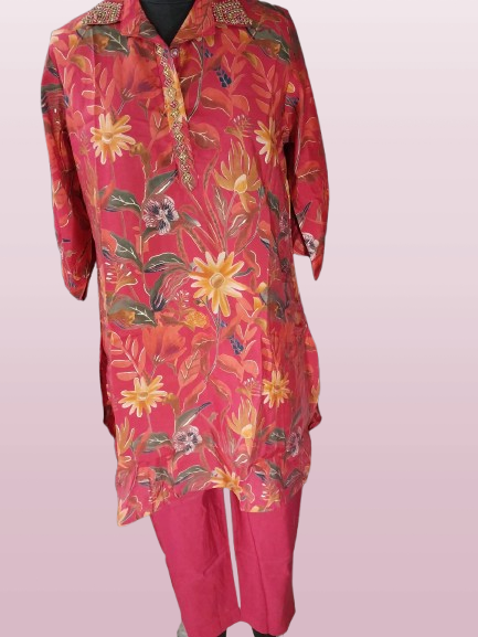 Stylish Floral Print and hand work Kurta Set