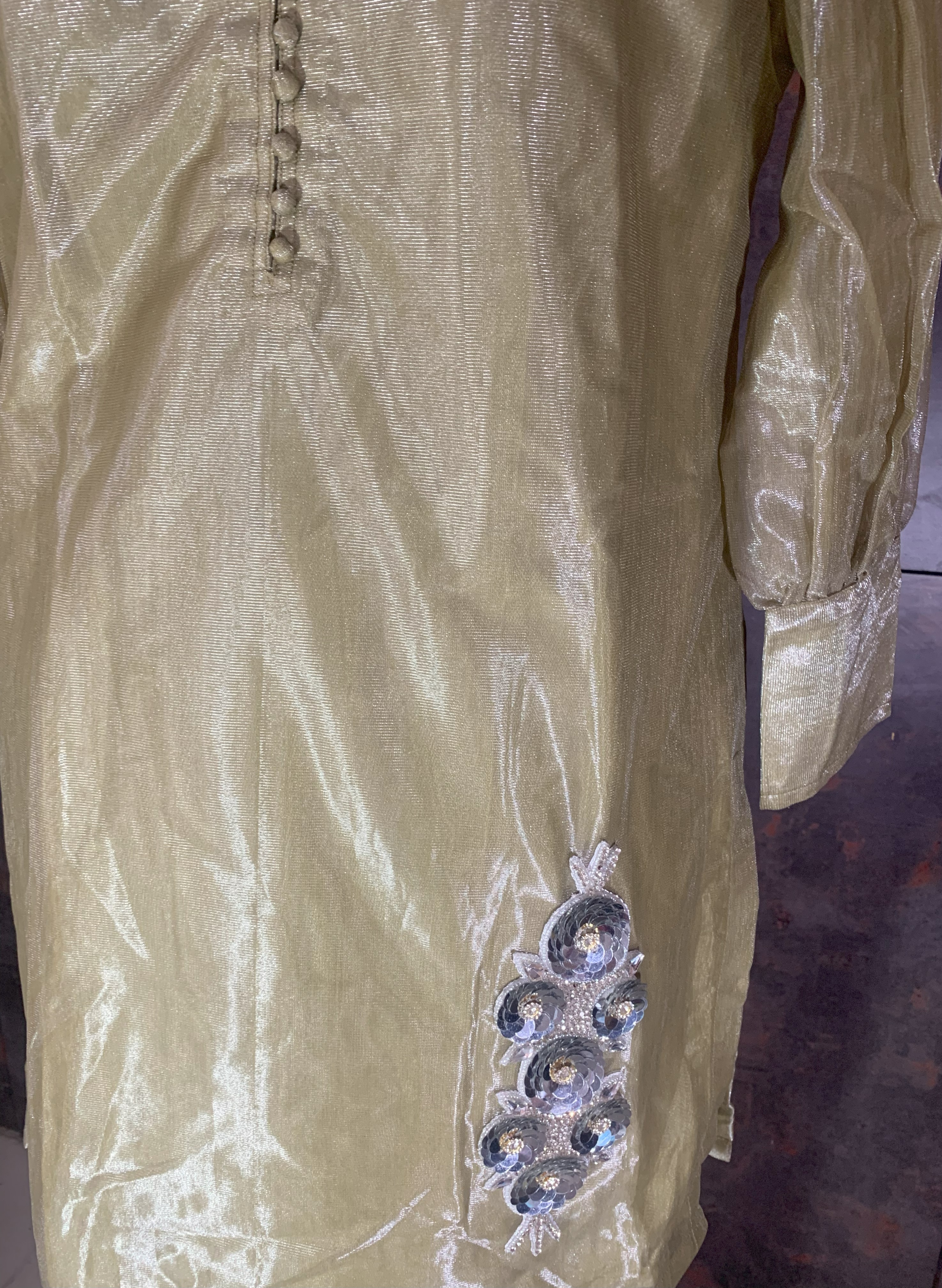 Golden Embroidered Kurta Pant Set