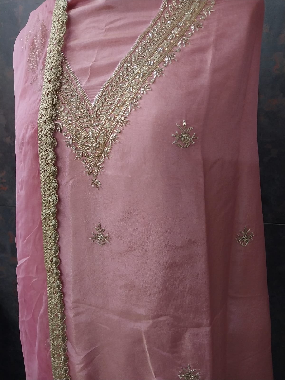 Pink Embroidered stylish ethnic three peice suit