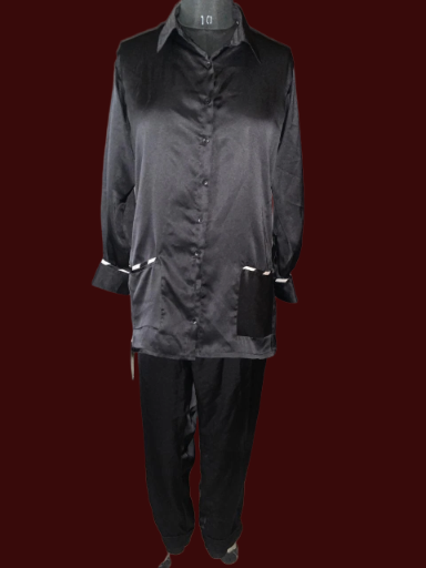 Women's Black Imported soft Satin Coord Set
