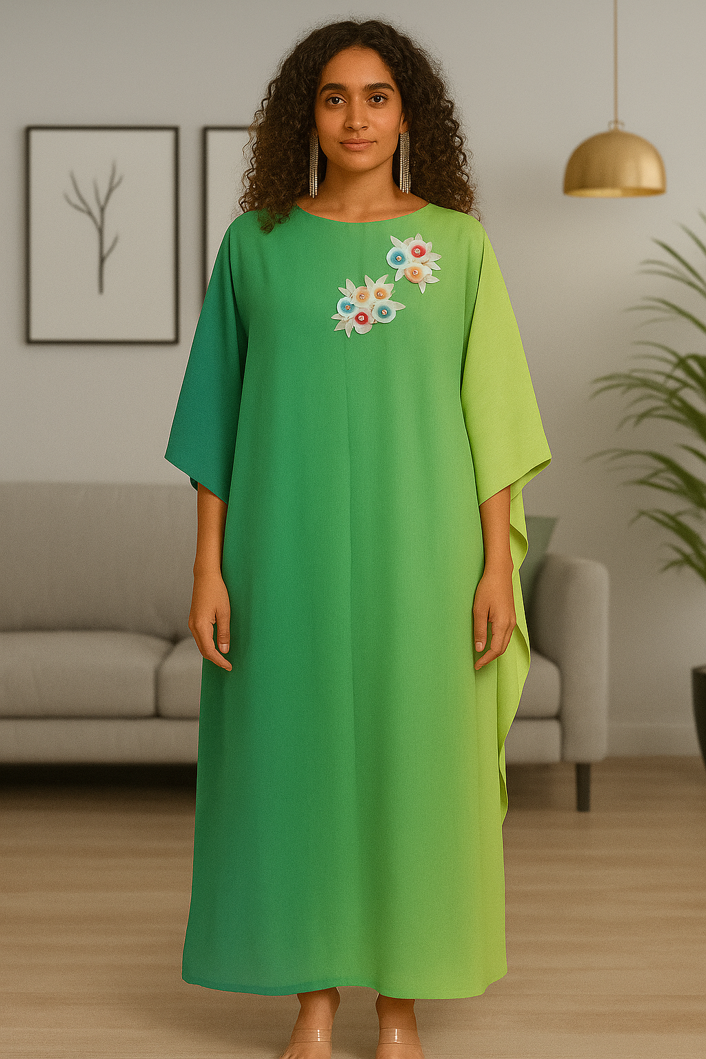 Green Embroidered Kaftan
