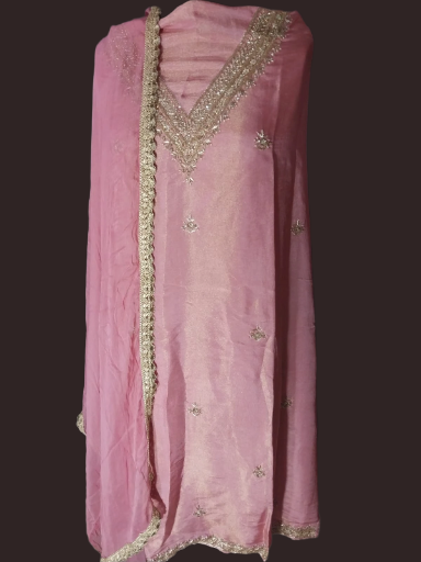 Pink Embroidered stylish ethnic three peice suit