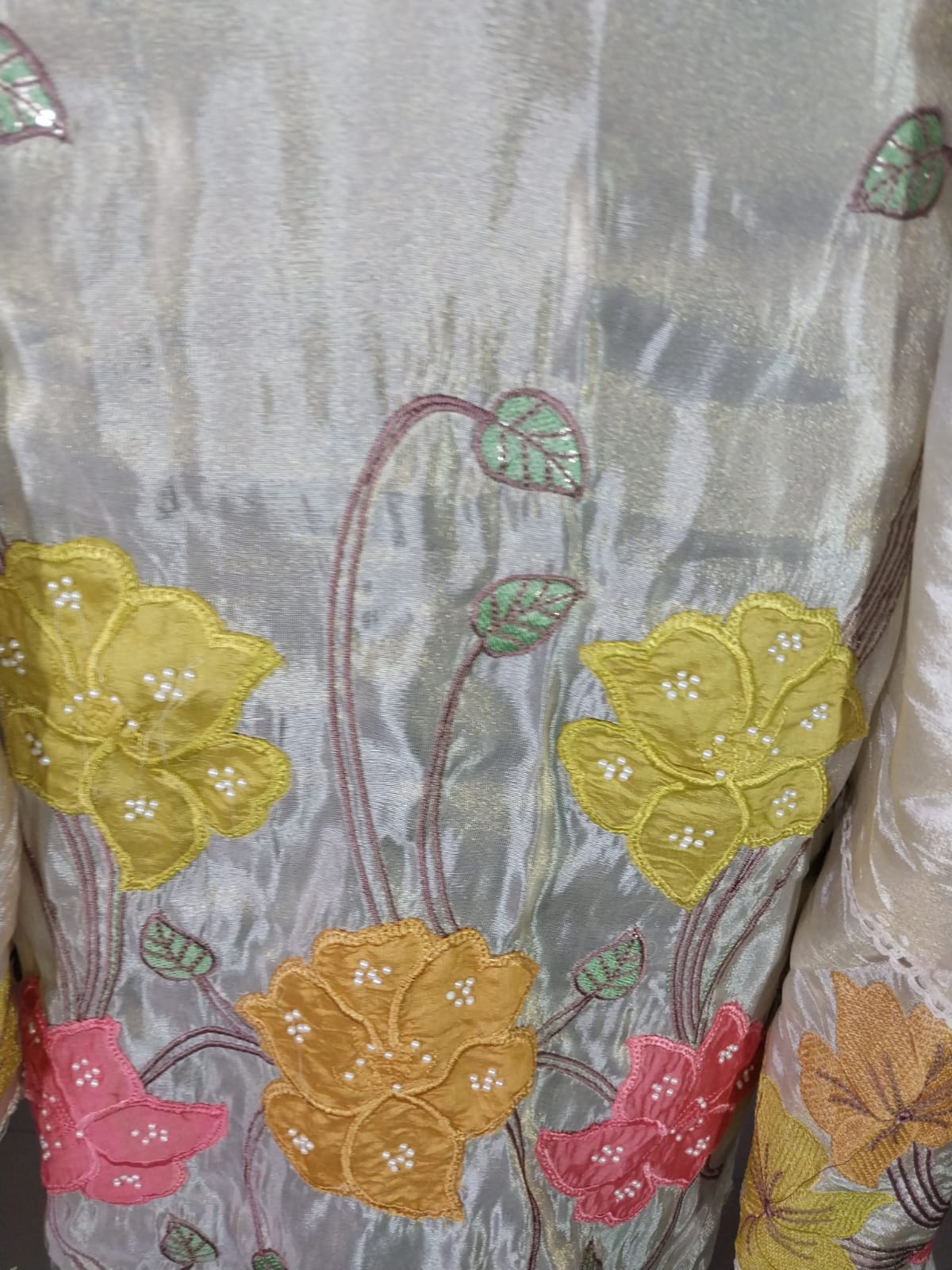 Shimmer Tissue semi stitched Suit ivory colour