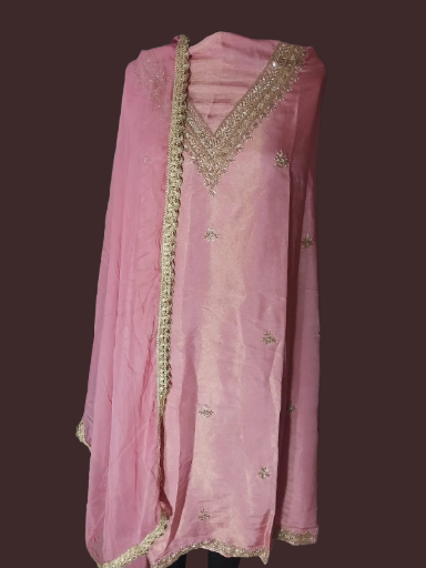 Pink Embroidered stylish ethnic three peice suit