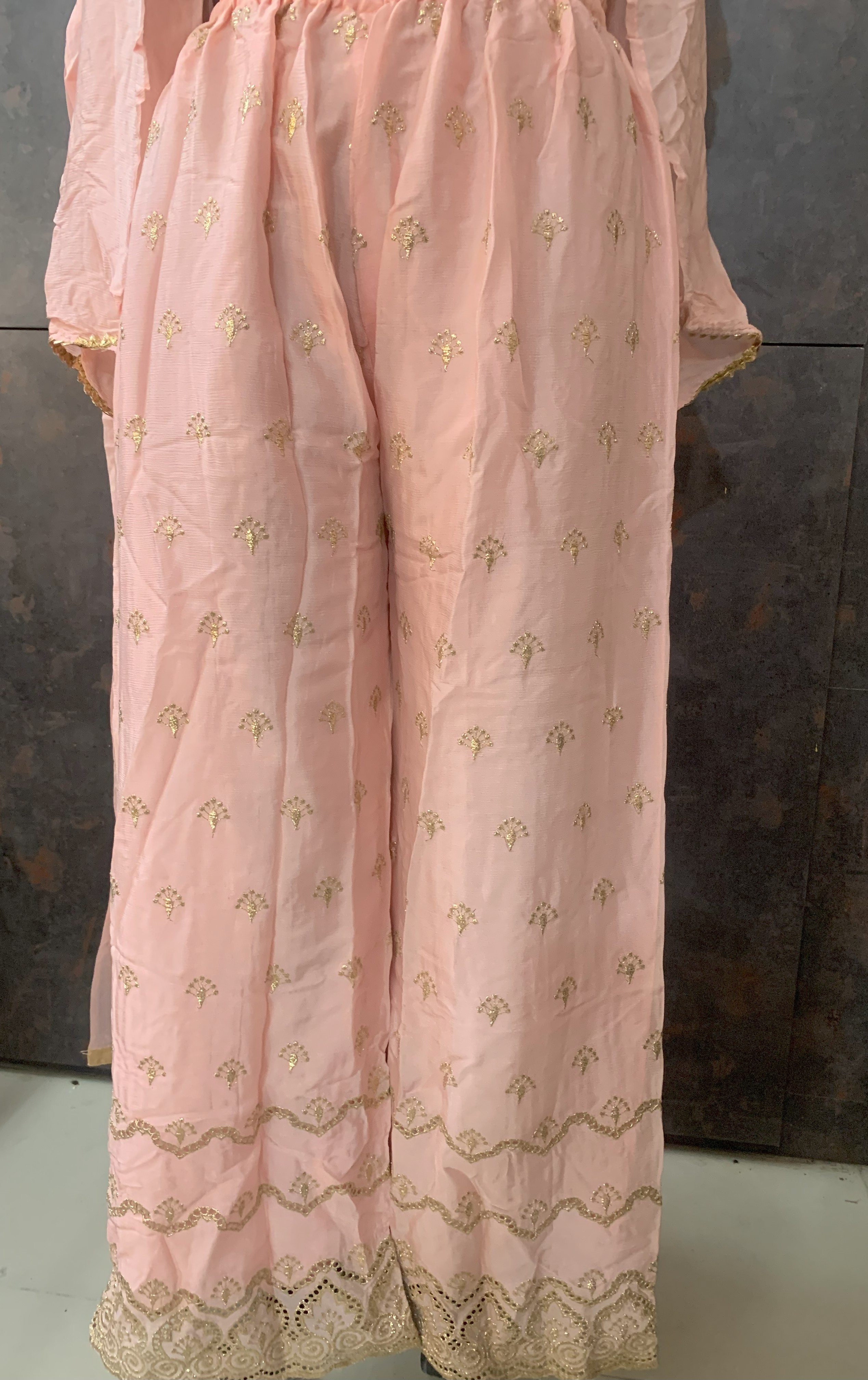 Pastel Pink etinic wear Embroidered Kurta, Plazo and dupatta Set