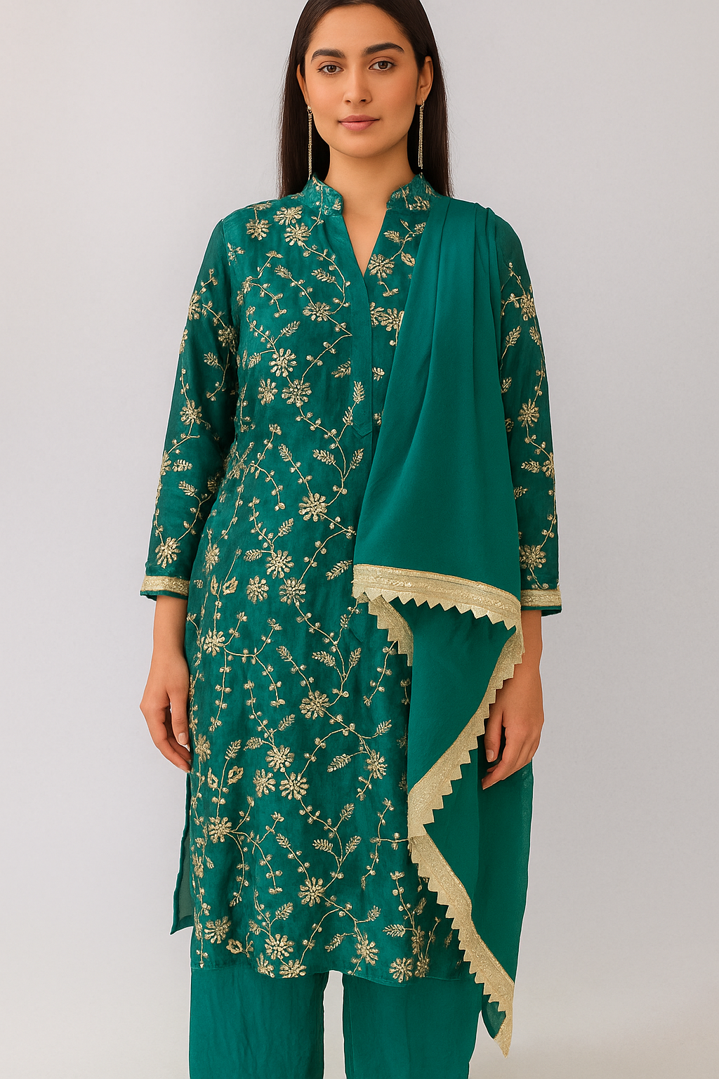Embroidered Green Kurta Set