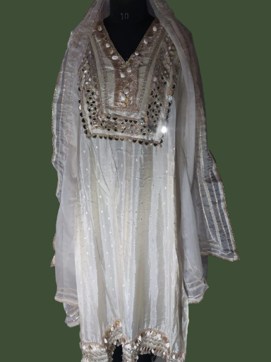 Cream Unstitched Gota Mirror work Suit 